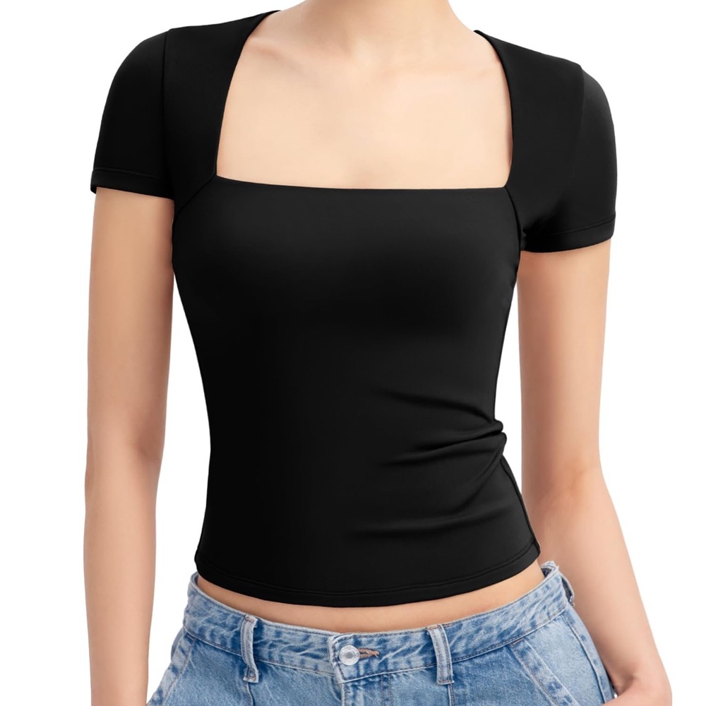 Black Square Neck Crop Top
